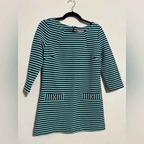 Lilly Pulitzer Charlene 3/4 Sleeve Shift Dress -Tropez Blue Navy Stripe -M - Picture 3 of 7